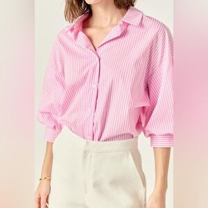 Striped Ballon Sleeve Shirt Pink S